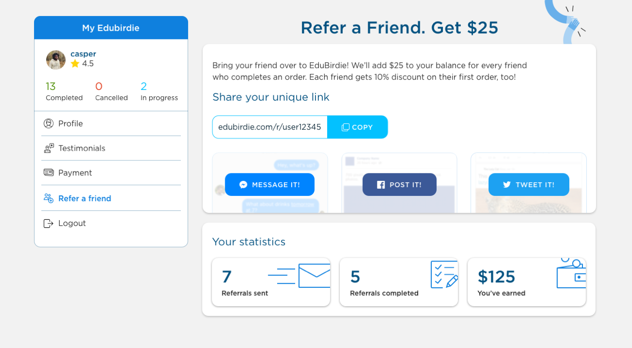 EduBirdie Referral Program Bring Your Friends Over to